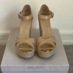 Jimmy Choo Nude Pallis Patent Leather Wedge